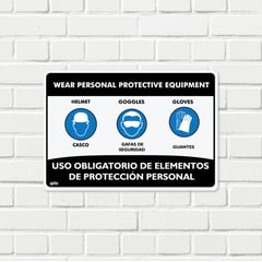 FIXSER - Señal Uso Elementos De Protección Casco-Gafas-Guantes 35X24Cm
