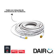 DAIRU - Cable Coaxial Rg6 Blanco Rosca 7.6 M