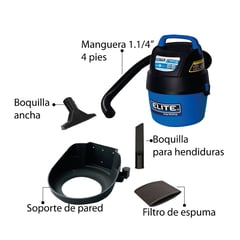 ELITE - Aspiradora para Seco y Húmedo de 1.5 Hp 3.7 Litros Azul