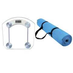LOOK - Báscula Digital Vidrio+Colchoneta Yoga 6mm Azul