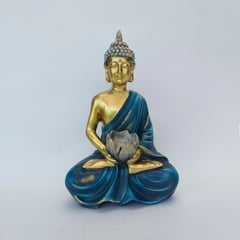 PLINI - Buda Loto Azul y Dorado 22cm Resina