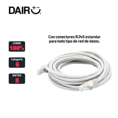 DAIRU - Cable De Red Utp Patch Cord Cat 6 100% Cobre 5 M