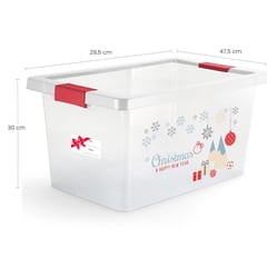 ESTRA - Caja Organizadora Con Broches 25 Litro Rojo Christmas y Happy New Year